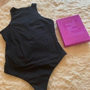 Fendi x Skims High Neck Bodysuit, Black, Size 2X, Brand New!